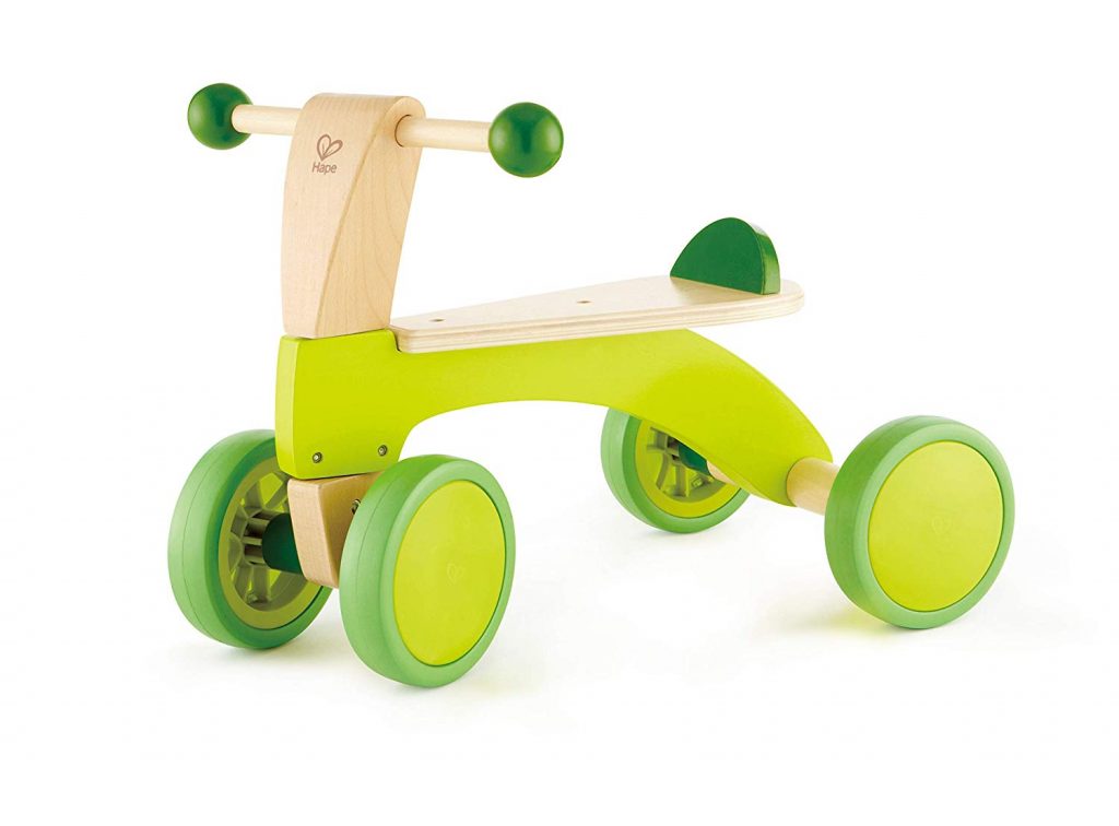 Hape Scoot Around | Ride On Wood Bike Award Winning Four Wheeled Wooden Push Balance Bike Toy for Toddlers with Rubberized Wheels, Bright Green