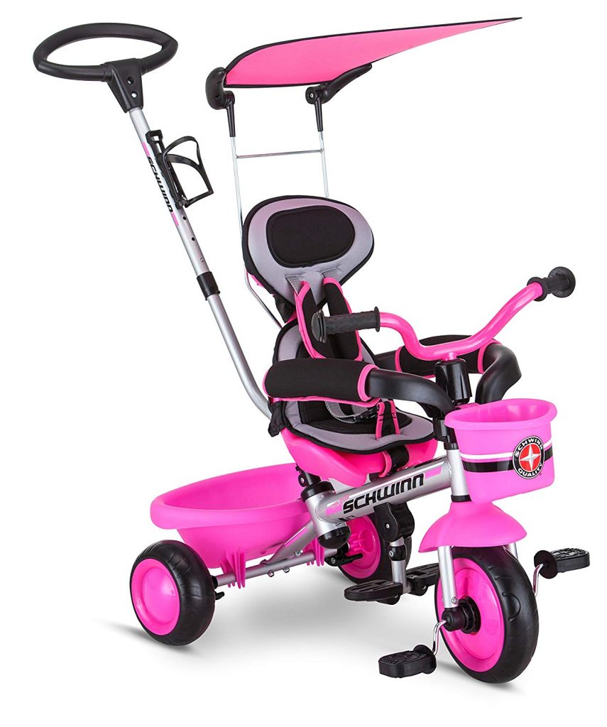 Schwinn Roadster Kids Tricycle, Easy Steer 4 in 1 Tricycle, Pink